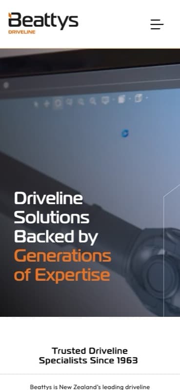 The Beattys Driveline site on a phone
